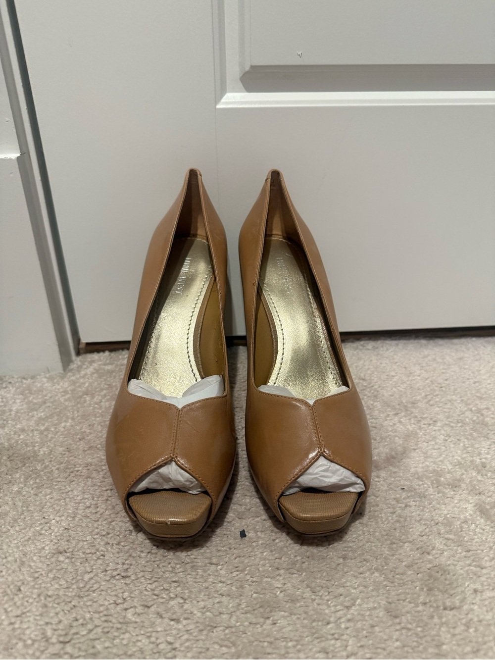 Nine West Tan Open-Toe Leather Heels